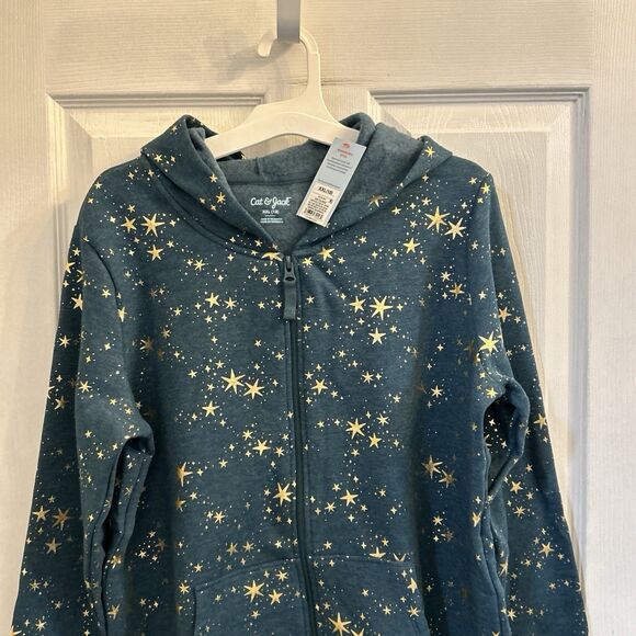 Cat & Jack XXL 18 Dark Teal Gold Star Full Zip Hoodie Sweatshirt NWT - Picture 7 of 16